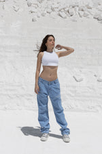 Load image into Gallery viewer, THE ASILI BUTTONED JEANS IN ICE BLUE
