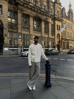 Load image into Gallery viewer, The Asili Mega baggy jeans in cloud grey with pink bubblegum embroidery
