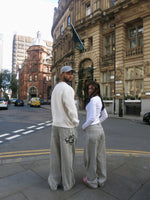 Load image into Gallery viewer, The Asili Mega baggy jeans in cloud grey black embroidery
