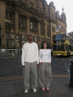 Load image into Gallery viewer, The Asili Mega baggy jeans in cloud grey black embroidery
